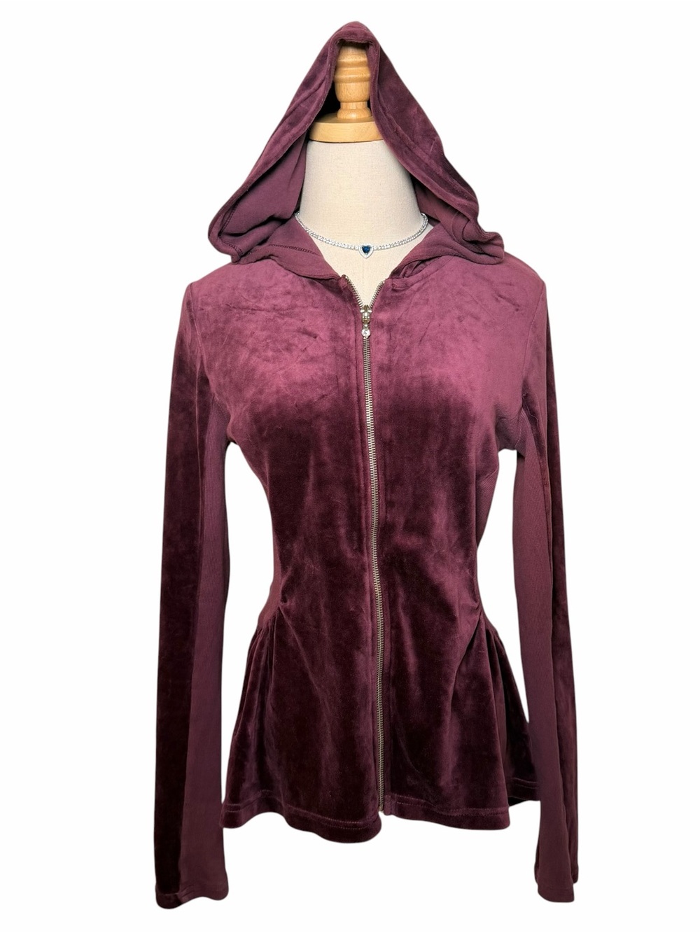 Y2K Plum Velour Fitted Zip Up Hoodie Size 4